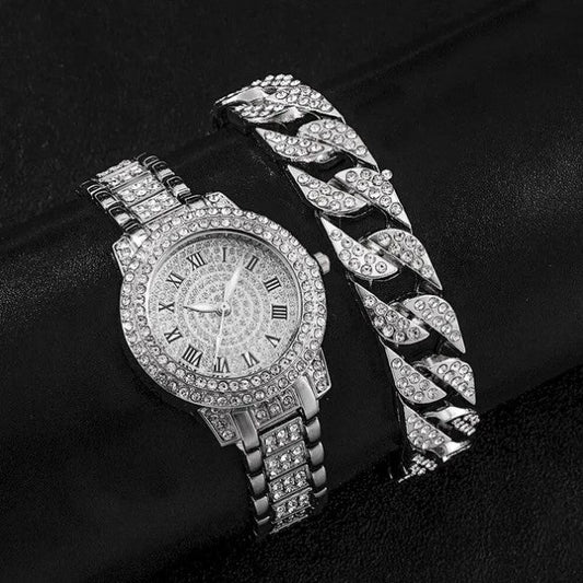 Iced-Out Uhr + Armband (Damen)