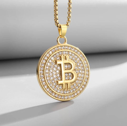 Iced-Out Bitcoin Halskette 56cm