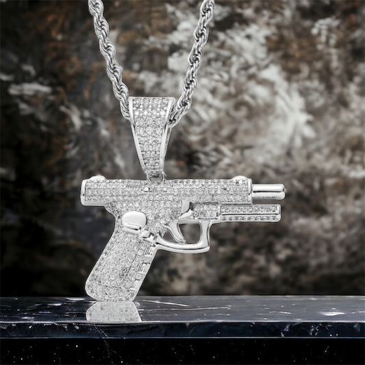 Iced-Out "Pistole" Anhänger Halskette 51cm